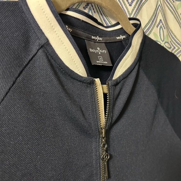 NWT BELYN KEYS Polo Zipper Neck Navy Blue with White Accents and Key Details - Picture 2 of 16